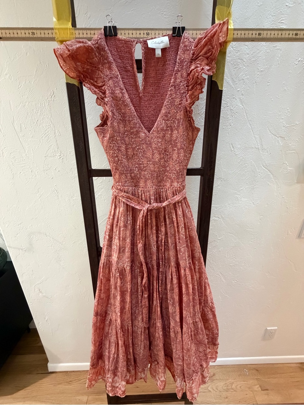 Cleobella Dusty Rose Floral Maxi Dress with Tie Waist